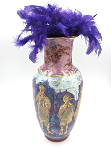 Upcyled Vase with onglaze and gold porcelain pen.