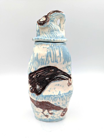 Hand built, coloured slip porcelain, sgraffito with onglaze