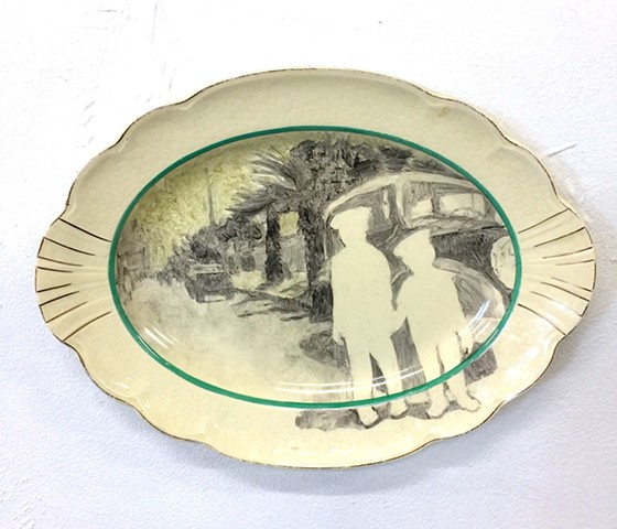 upcycled ceramics with onglaze, painting on plate