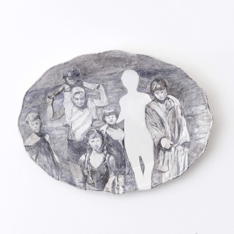 upcycled ceramics with onglaze, painting portraits on plates