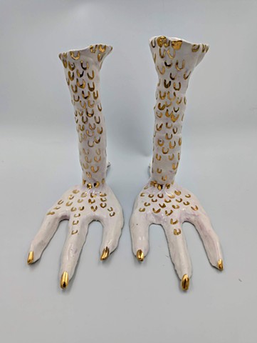 hand built porcelain underglaze, sgraffito,  lustre