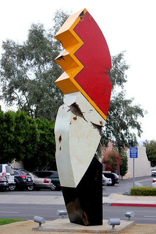 Large-scale outdoor piece on the median of El Paseo in Palm Desert for two year exhibition.  Piece is for sale.  Contact artist at 760-333-2271.