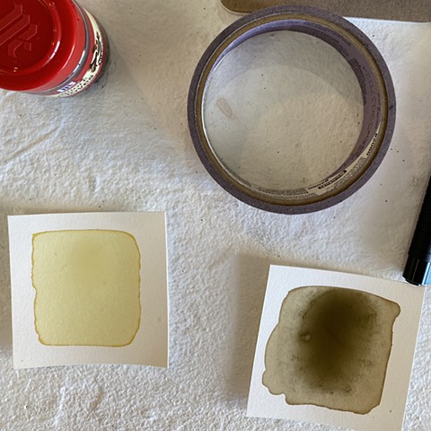 Adding a small amount of iron vinegar to the ink will shift the color (right ink swatch)