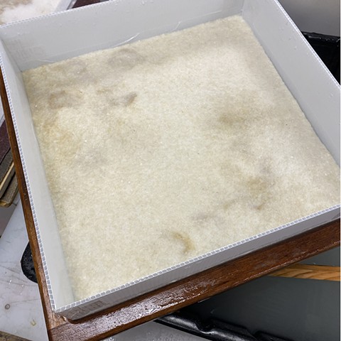 Forming sheets of hakone grass fiber and abaca paper in a deckle box