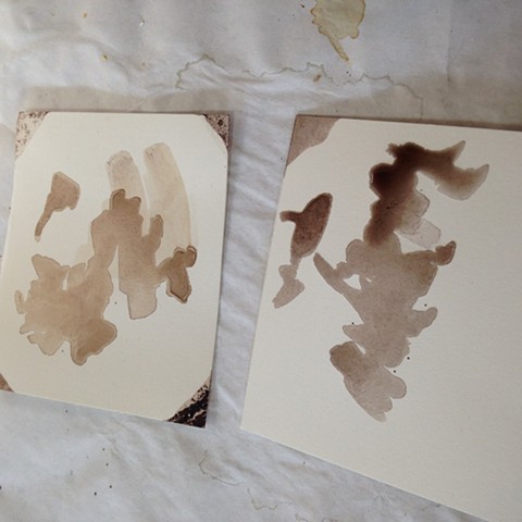 Acorn cap ink tests (a small amount of gum arabic is added to aid with the flow of the ink)