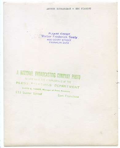 Arthur Schwarzman, NBC Pianist (verso)
