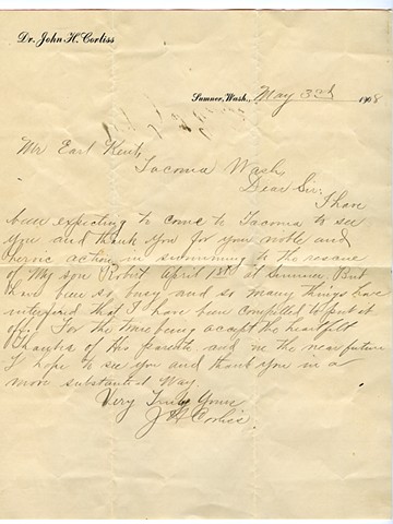 Letter from Dr. John H. Corliss (Kent Collection)