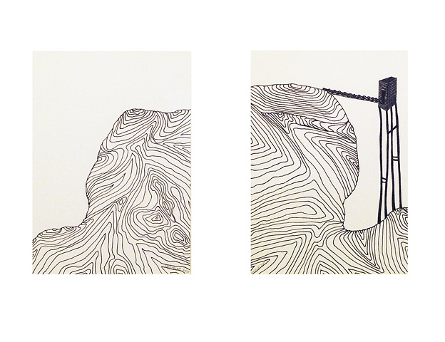 Undulating Ground with Tall Tower (diptych)