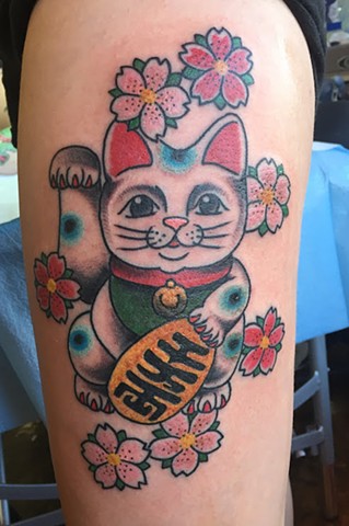 Good Luck Maneki Neko Cat Tattoo - Vernal, Utah