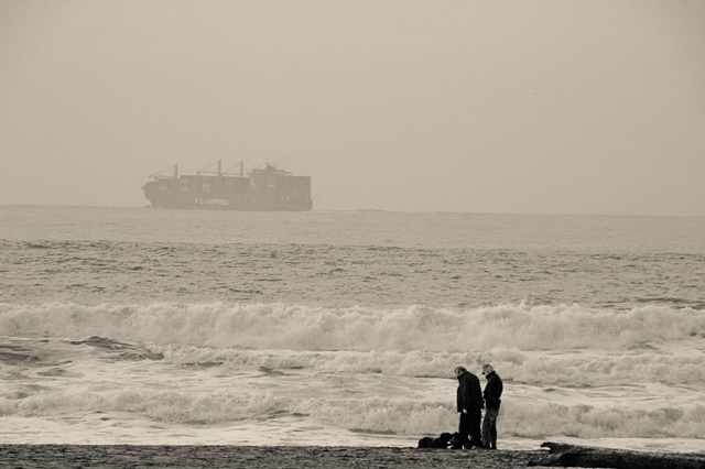 Pacific Ocean with Barge and couple