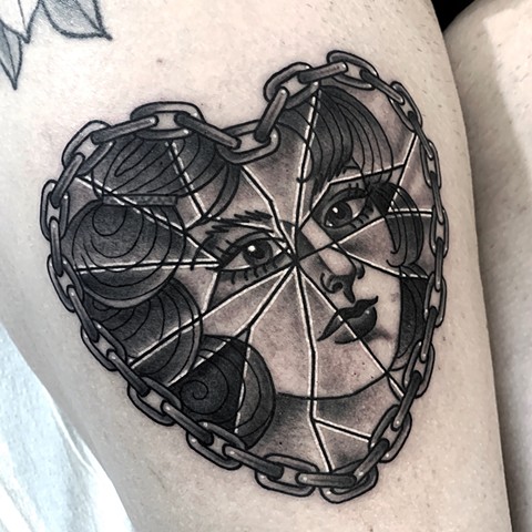 Black and grey lady face traditional bold classic style by Jenny Boulger in Toronto Ontario