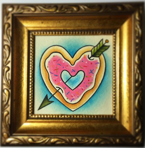 Traditional donut heart tattoo painting, made in Toronto