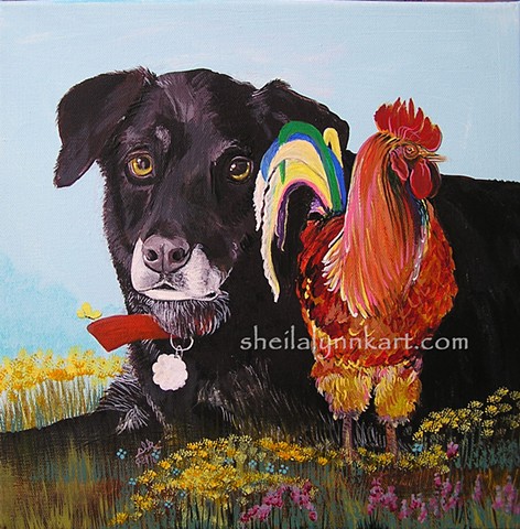 Roosters, Black Labs, Chickens, Affordable Art, Chicken Art, Chicken Friends, WellsvilleNY, 