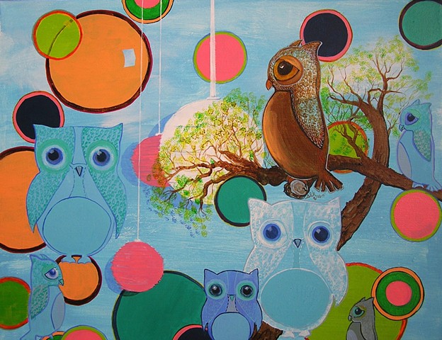 nursery art, owls, deco owls