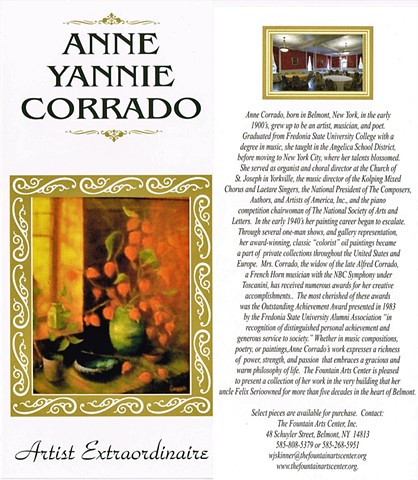 Anne Corrado, Belmont NY, Fountain Arts Center, Artists Among Us