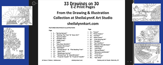 Line Drawings, Print On Demand, Nature Drawings, TrashFreeDrawings, TrashFreeArt