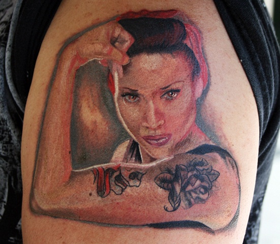 " We can do It" Color Portrait Tiffany Garcia Tattoo Artist Custom Tattoos located in Long Beach, Huntington Beach, Carson, Palos Verdes, Los Angeles, West Hollywood, Pacific Coast Highway and surrounding areas in Southern California.