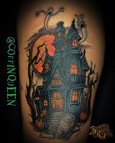 Haunted house in bright colors