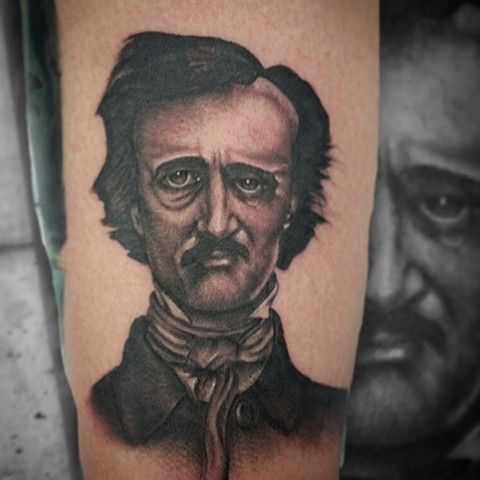 Edgar Allen Poe by Female tattoo artist Tiffany Garcia