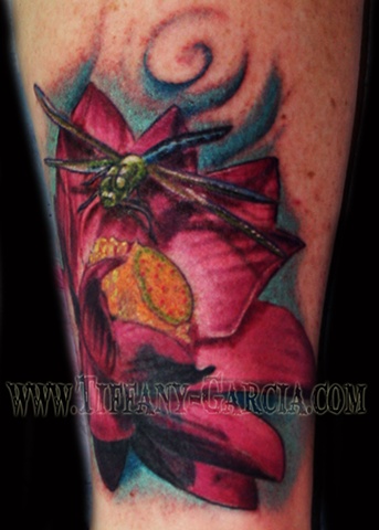 Colorful Flower by Tiffany Garcia Female Tattoo Artist located in Long Beach, Orange County, LA, Huntington Beach, Carson, Palos Verdes, Los Angeles, West Hollywood, Pacific Coast Highway and surrounding areas in Southern California.