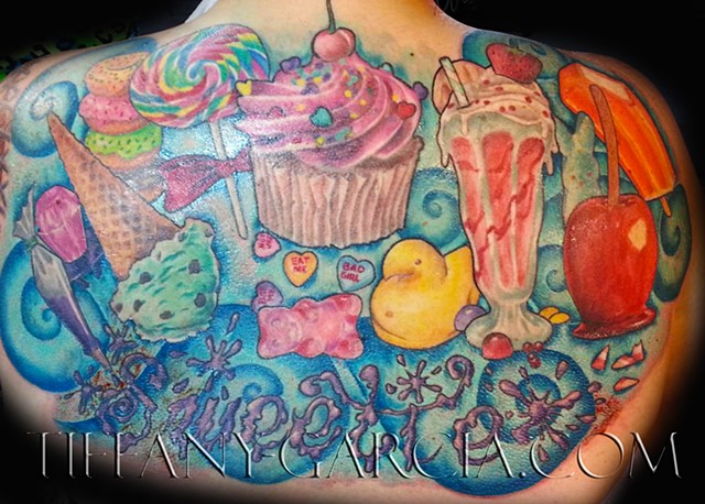 Sweet Upper Back  by Tiffany GarciaTop Female Tattoo Artist located in Long Beach, Orange County, LA, Huntington Beach, Carson, Palos Verdes, Los Angeles, West Hollywood, Pacific Coast Highway and surrounding areas in Southern California.