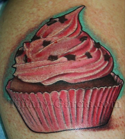 Colorful Cupcake  by Tiffany Garcia Tattoo Artist Custom Tattoos located in Long Beach, Huntington Beach, Carson, Palos Verdes, Los Angeles, West Hollywood, Pacific Coast Highway and surrounding areas in Southern California.