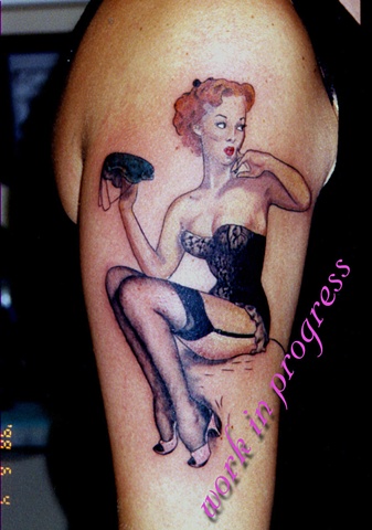 Classic Pinup Girl by Tiffany Garcia Tattoo Artist Original Custom Tattoos located in Long Beach, Huntington Beach, Carson, Palos Verdes, Los Angeles, West Hollywood, Pacific Coast Highway and surrounding areas in Southern California. 