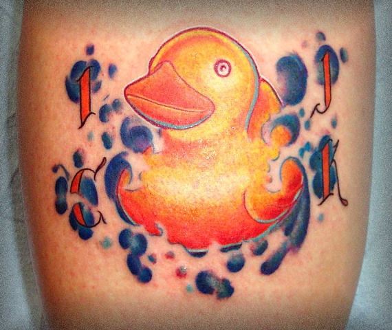 Rubber Ducky Tiffany Garcia Tattoo Artist Original Custom Tattoos located in Long Beach, Huntington Beach, Carson, Palos Verdes, Los Angeles, West Hollywood, Pacific Coast Highway and surrounding areas in Southern California.