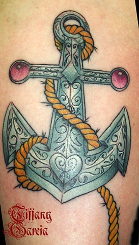 Detailed Anchor by Tiffany Garcia Tattoo Artist Original Custom Tattoos located in Long Beach, Huntington Beach, Carson, Palos Verdes, Los Angeles, West Hollywood, Pacific Coast Highway and surrounding areas in Southern California.