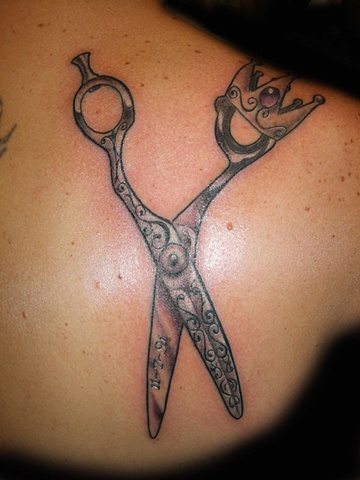 Fancy Scissors by Tiffany Garcia Tattoo Artist Custom Tattoos located in Long Beach, Huntington Beach, Carson, Palos Verdes, Los Angeles, West Hollywood, Pacific Coast Highway and surrounding areas in Southern California.