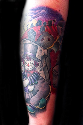 Gothic Raggedy Anne & Andy  by Tiffany Garcia Female Tattoo Artist located in Long Beach, Orange County, LA, Carson, Palos Verdes, Los Angeles, West Hollywood, Pacific Coast Highway and surrounding areas in Southern California.