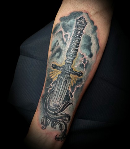 Sword In Opaques by Tiffany of Black raven Tattoo