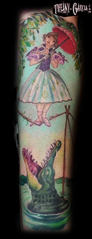 Disney's Tightrope Girl from the Haunted Manion's stretch portraits by Tiffany Garcia Top Female Tattoo Artist located in Long Beach, Orange County, LA, Huntington Beach, Carson, Palos Verdes, Los Angeles, West Hollywood, Pacific Coast Highway and surroun