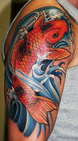Koi by Tiffany Garcia Tattoo Artist Original Custom Tattoos located in Long Beach, Huntington Beach, Carson, Palos Verdes, Los Angeles, West Hollywood, Pacific Coast Highway and surrounding areas in Southern California.