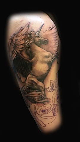 Magical Winged Unicorn Pegasus in Black and Grey by Tiffany Garcia