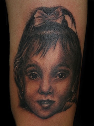 Child's Portrait in Black & White by Tiffany Garcia Female Tattoo Artist located in Long Beach, Orange County, LA, Huntington Beach, Carson, Palos Verdes, Los Angeles, West Hollywood, Pacific Coast Highway and surrounding areas in Southern California.