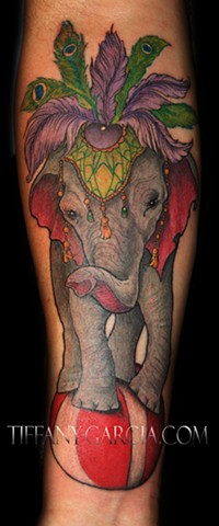 Elephant Performer by Tiffany Garcia Top Female Tattoo Artist located in Long Beach, Orange County, LA, Huntington Beach, Carson, Palos Verdes, Los Angeles, West Hollywood, Pacific Coast Highway and surrounding areas in Southern California.