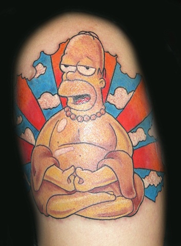 Zen Homer by Tiffany Garcia Tattoo Artist Original Custom Tattoos located in Long Beach, Huntington Beach, Carson, Palos Verdes, Los Angeles, West Hollywood, Pacific Coast Highway and surrounding areas in Southern California.