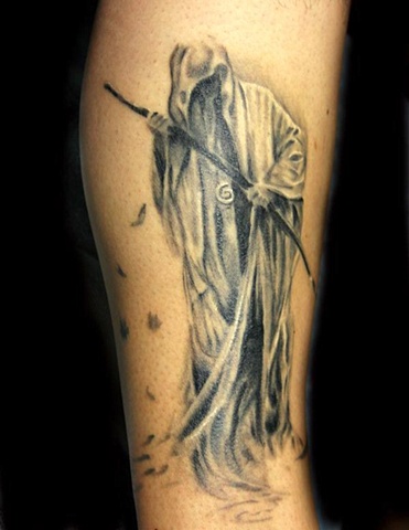 Grim Reaper  by Tiffany Garcia Tattoo Artist Original Custom Tattoos located in Long Beach, Huntington Beach, Carson, Palos Verdes, Los Angeles, West Hollywood, Pacific Coast Highway and surrounding areas in Southern California.