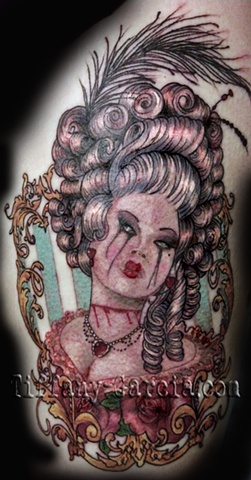 Marie Antoinette by Tiffany Garcia Female Tattoo Artist located in Long Beach, Orange County, LA, Huntington Beach, Carson, Palos Verdes, Los Angeles, West Hollywood, Pacific Coast Highway and surrounding areas in Southern California.