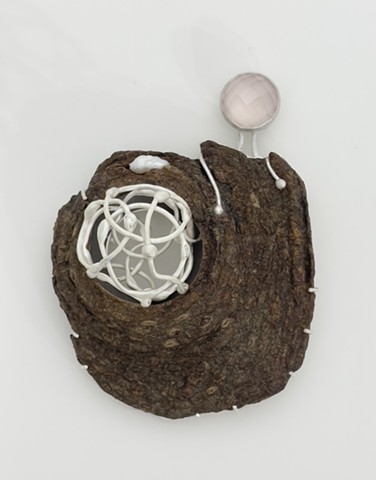 breathe brooch, silver and wood, contemporary art jewelry