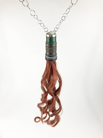 Smulovitz, Loss of Innocence 11, sterling silver, hair, pearls, garden hose section