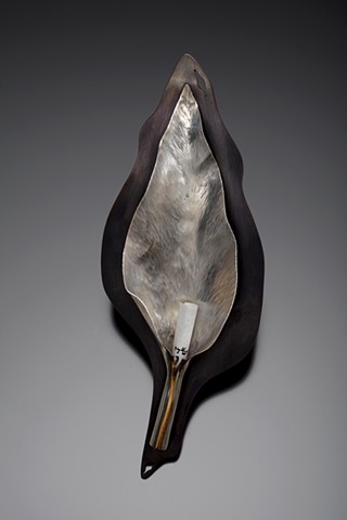 Anika Smulovitz, sterling silver copper bronze mezuzah amulet leaf Judaica hand-made