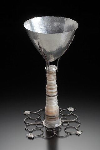 Anika Smulovitz, sterling silver kiddish cup Judaica antique mother-of-pearl buttons matriarch sewing needles