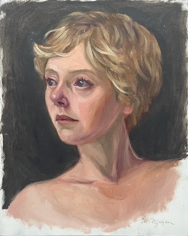 White woman American portrait oil on panel