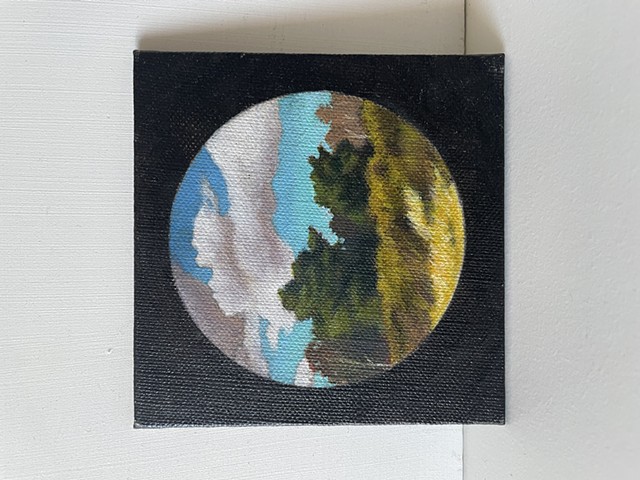 Mini circle landscape oil on canvas board 