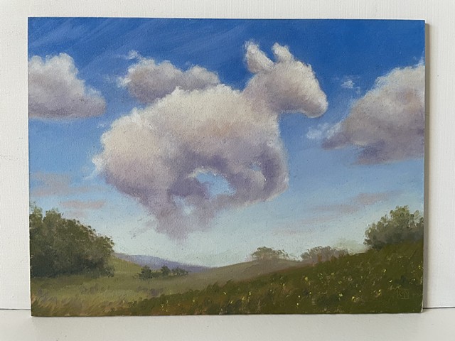 Pareidolia lamb cloud landscape oil painting 