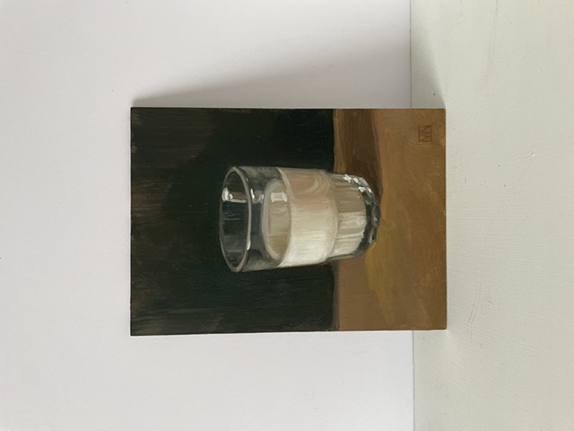 Glass of milk still life painting