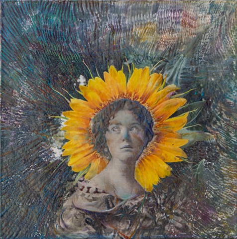 clytia, sunflower, encaustic, wax painting, greek mythology