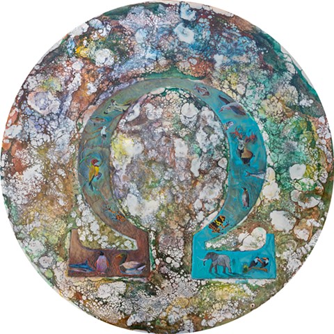 omega, encaustic painting, wax, recycle, cycle of life, the end is the beginning